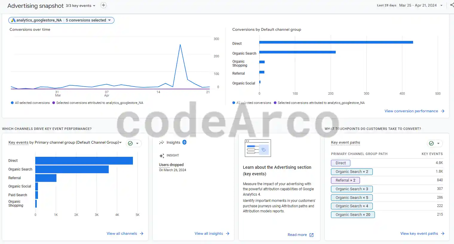 Advertising snapshot Google Analytics 4