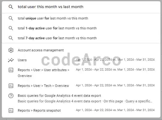 Search box Google Analytics 4