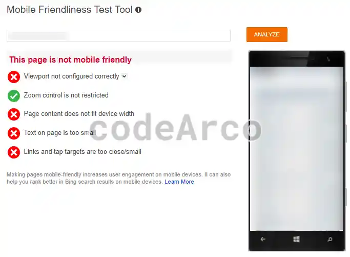 Mobile friendly errors with Bing