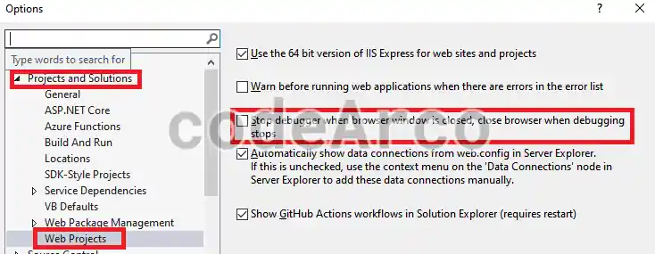 Disable stop debugger when browser window is closed