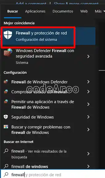 Abrir firewall de Windows