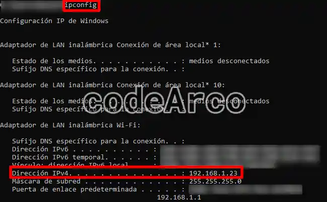 Obtener direccion ip localhost