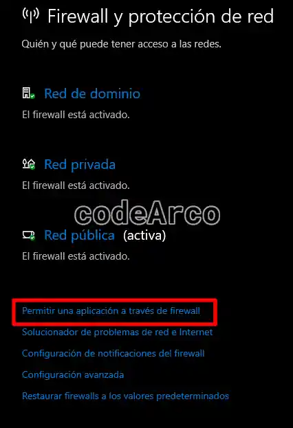 Permitir una aplicacion a traves del firewall