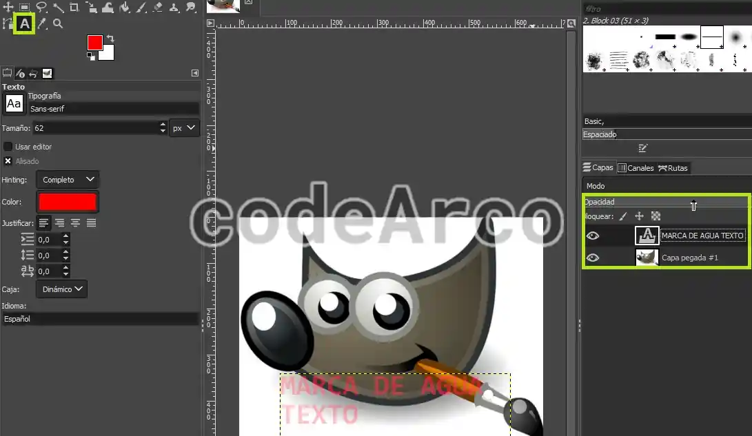 Gimp marca de agua de texto