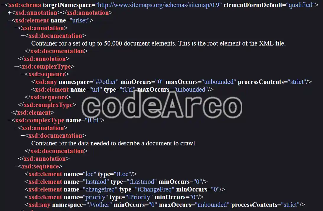 XSD o estructura XML de sitemaps
