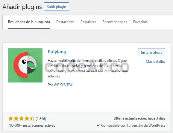 Instalar plugin multiidioma WordPress Polylang