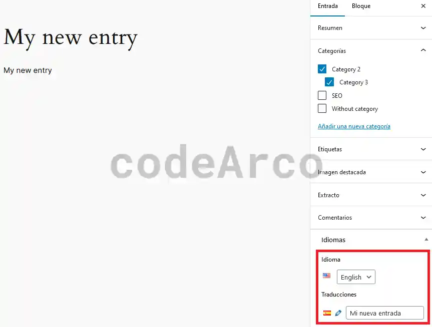 Wordpress configuracion lenguaje entrada con Polylang