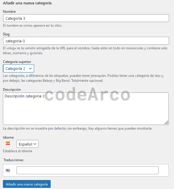 Wordpress traducir una categoria o etiqueta nueva
