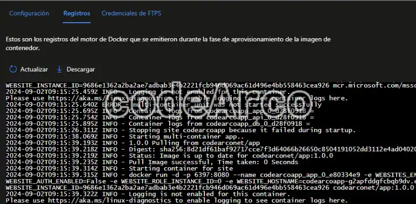 Logs en AppService para contenedores con docker-compose yml