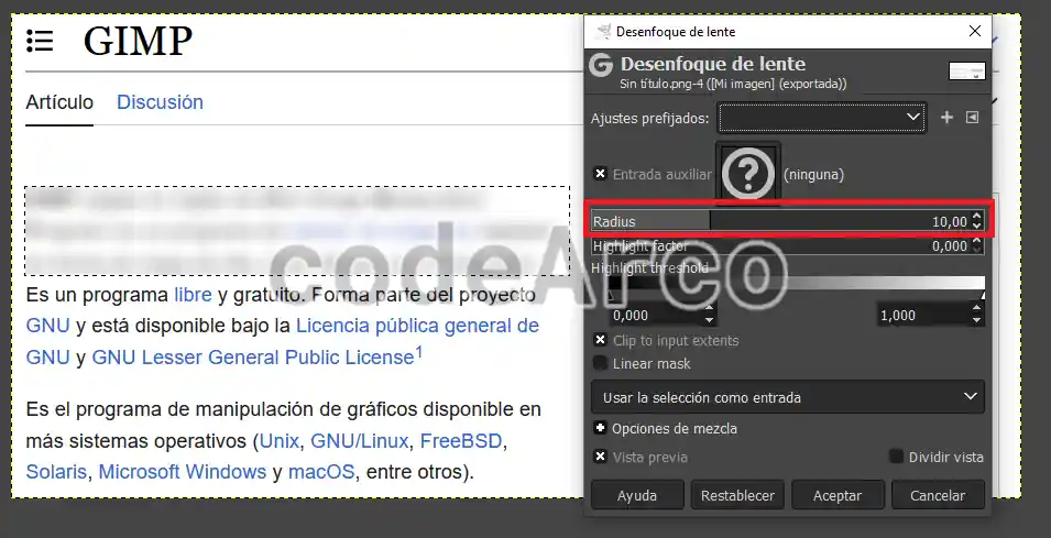 Ajustar desenfoque Gimp