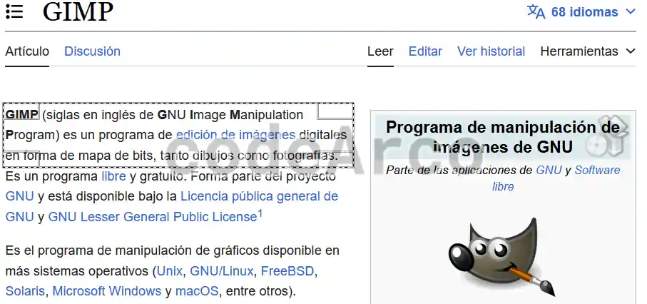 Seleccionar area Gimp
