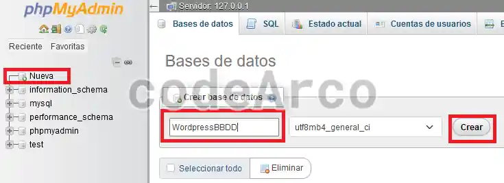 Crear base de datos MySQL para instalar WordPress