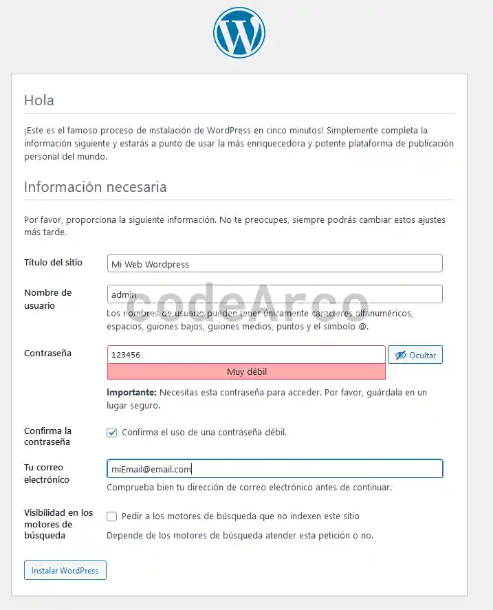 Datos web WordPress en local