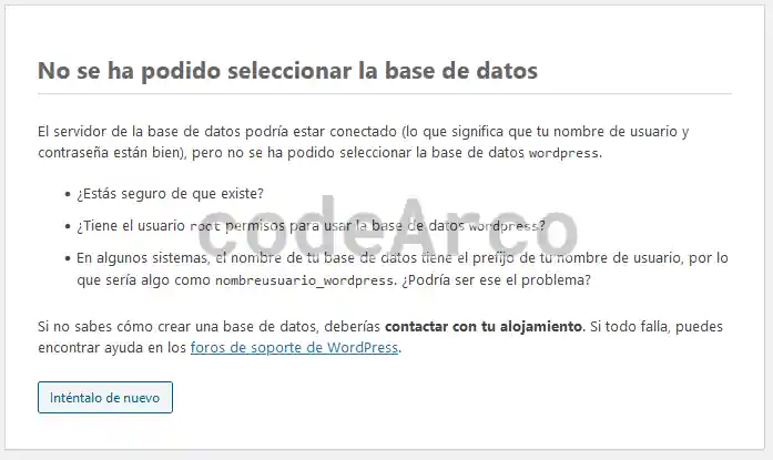 Wordpress no se ha podido seleccionar la base de datos