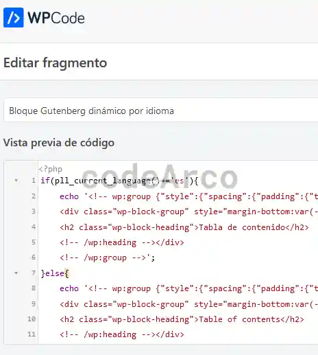 Bloque Gutenberg dinamico por idioma en WordPress