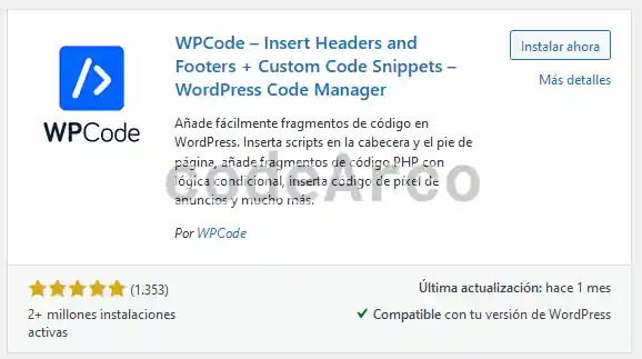 Plugin WPCode para insertar codigo PHP en WordPress