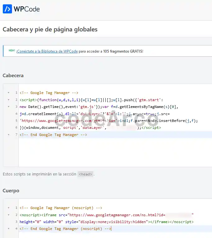 Plugin WPCode para insertar etiqueta Google Tag Manager