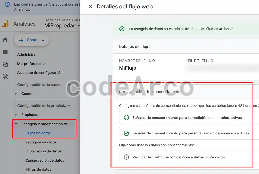 Configuracion del consentimiento en Google Analytics 4 GA4