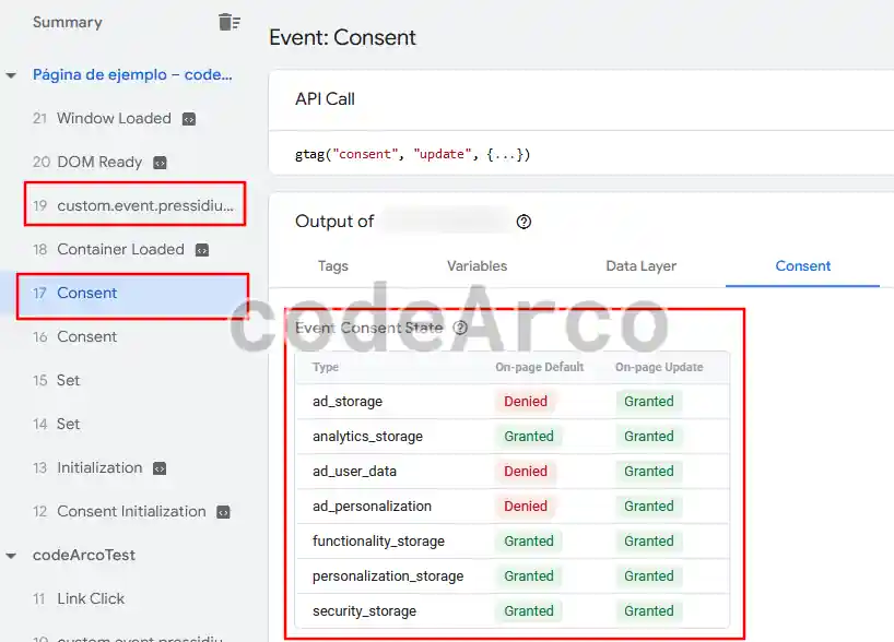 Consent mode V2 recarga de pagina y reenvio de evento