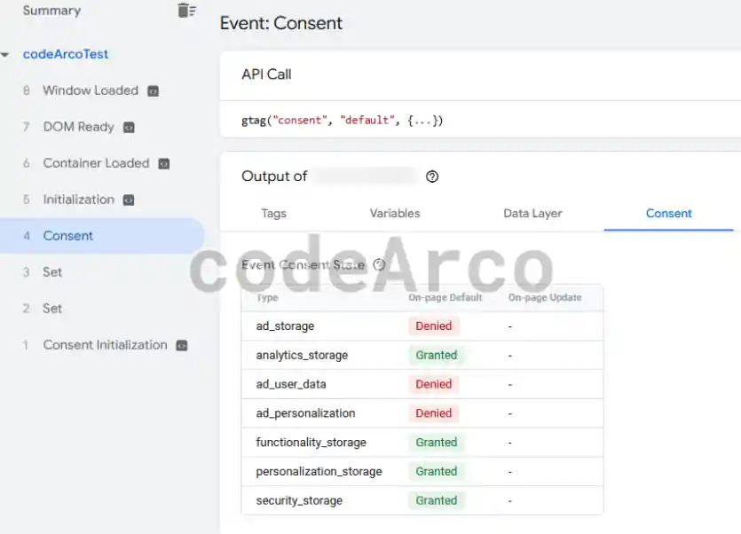 Consent on page default Google Tag Manager