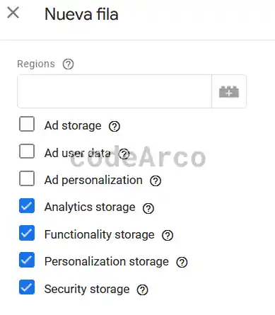 Google Tag Manager parametros de consentimiento por defecto
