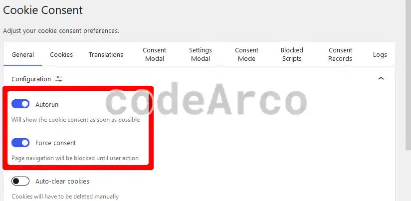Wordpress plugin consent mode V2 apartado general