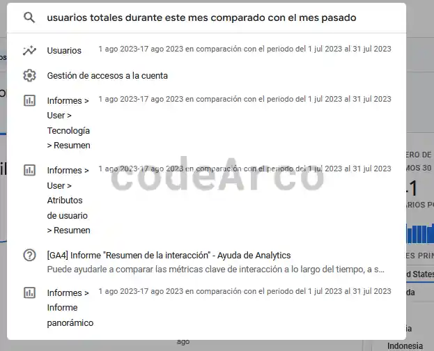 Cuadro de busqueda Google Analytics 4