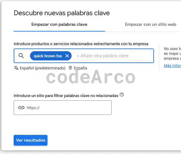 Google Ads planificador de keywords o palabras clave