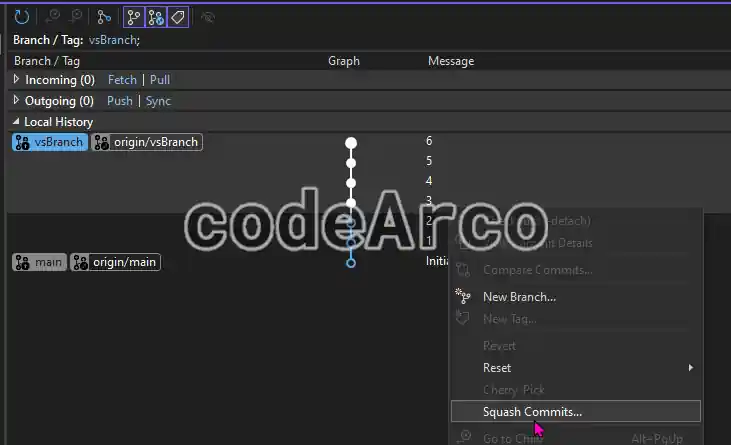 Seleccionar commits a mezclar con Visual Studio