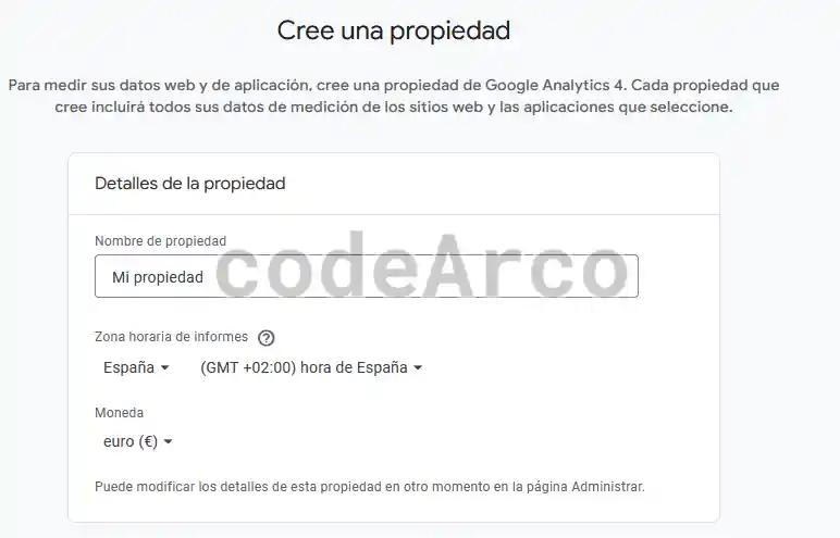 Crear propiedad Google Analytics 4