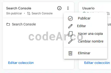 Publicar coleccion Search Console en Analytics