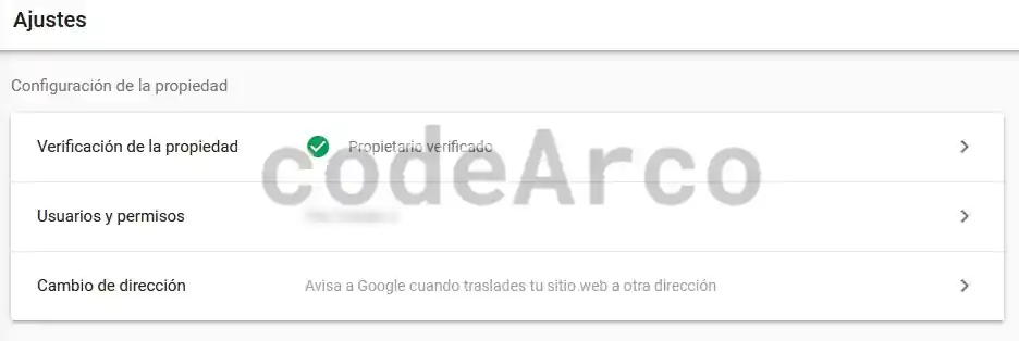 Google Search Console propiedad verificada