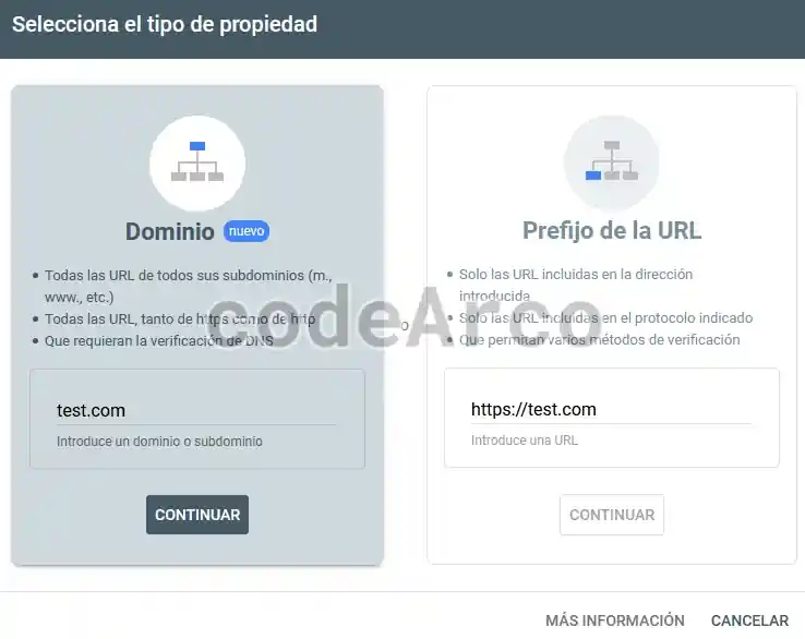Google Search Console tipo propiedad