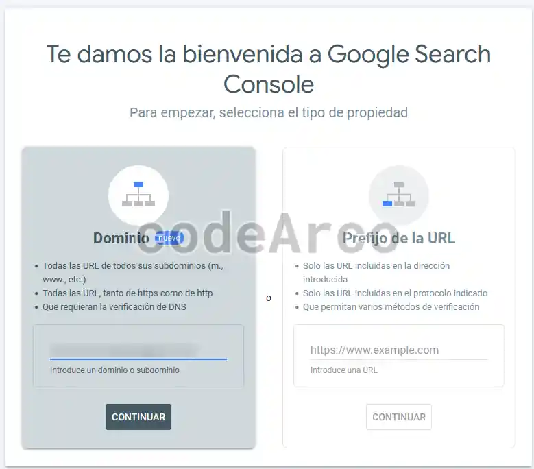 Google Search Console crear propiedad
