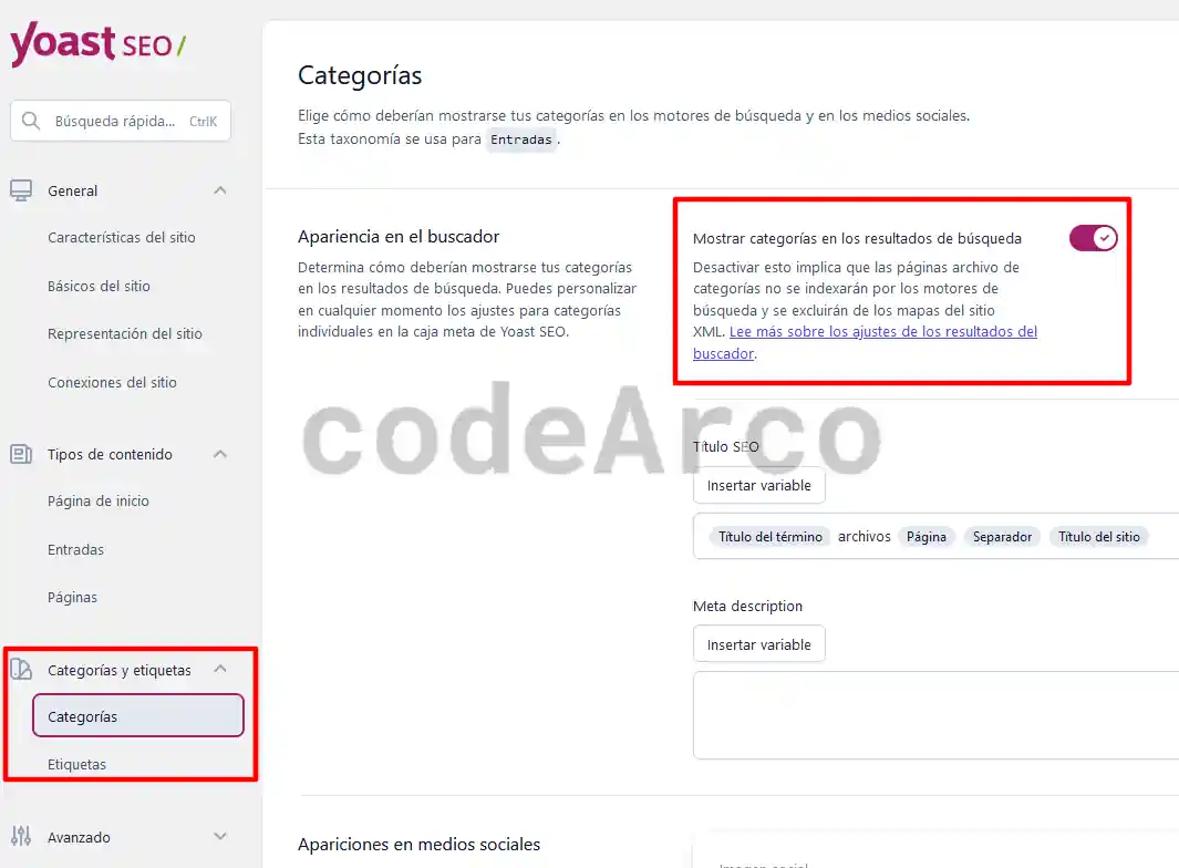 Activar indexacion categorias y etiquetas Yoast