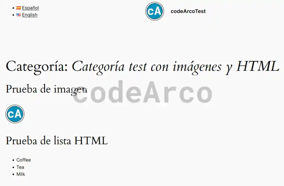 Comprobar la descripcion de la categoria con imagenes y HTML