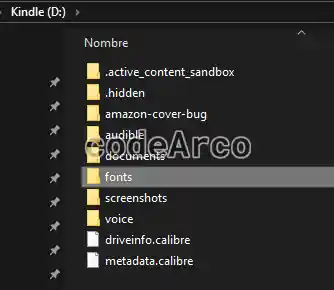 Carpeta fonts para instalar nuevas fuentes en Kindle