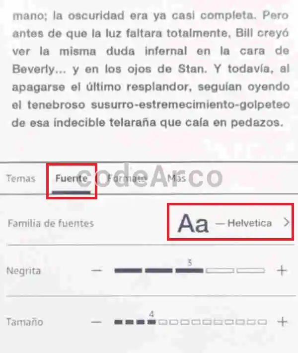 Seleccionar familia de fuentes en ereader