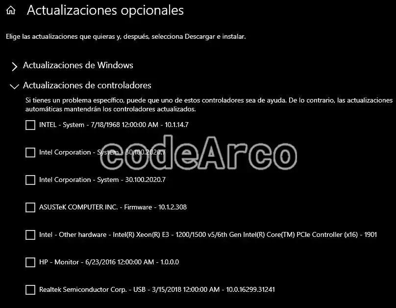 Como actualizar drivers video con Windows Update