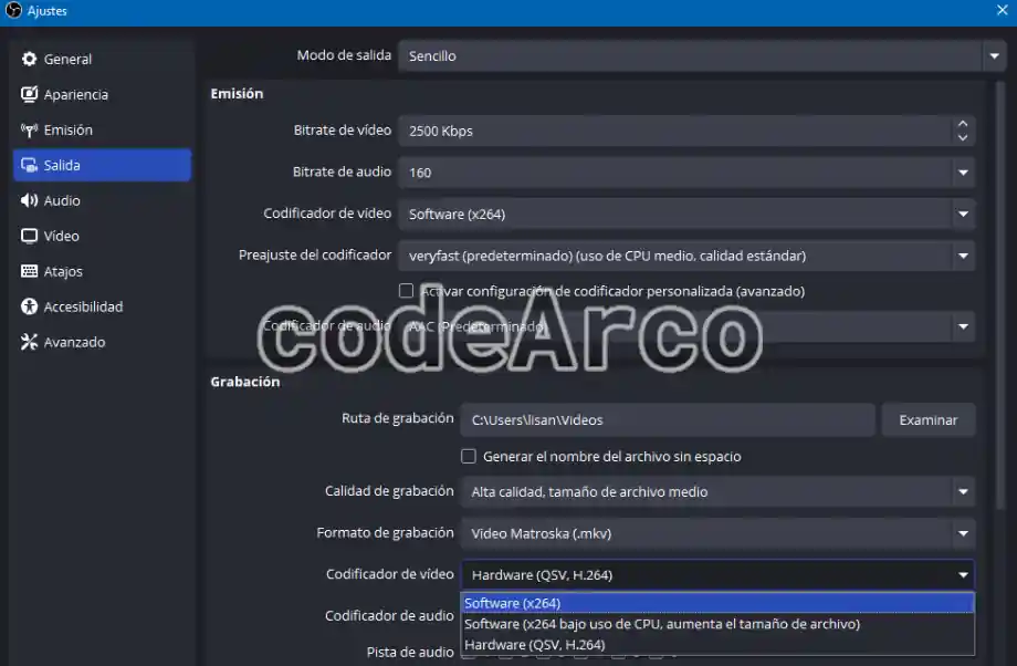 OBS Studio solucionar error no se pudo iniciar la salida