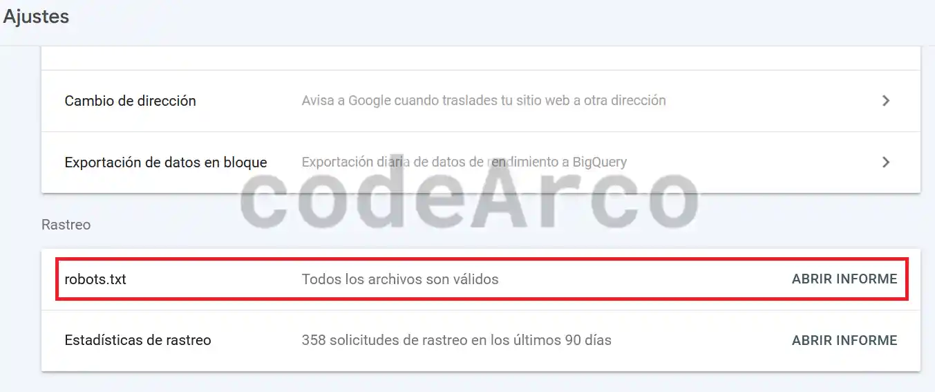 Robots txt en Google Search Console