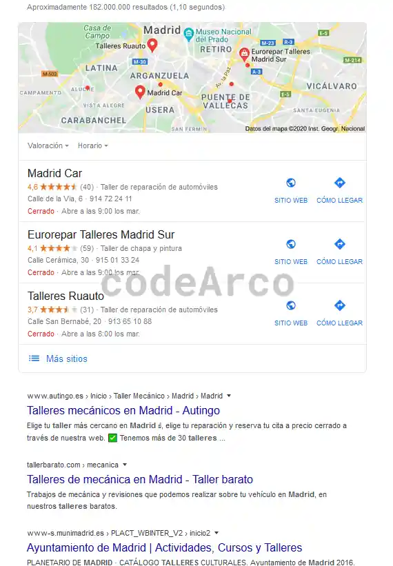 SEO Local ejemplo en Google