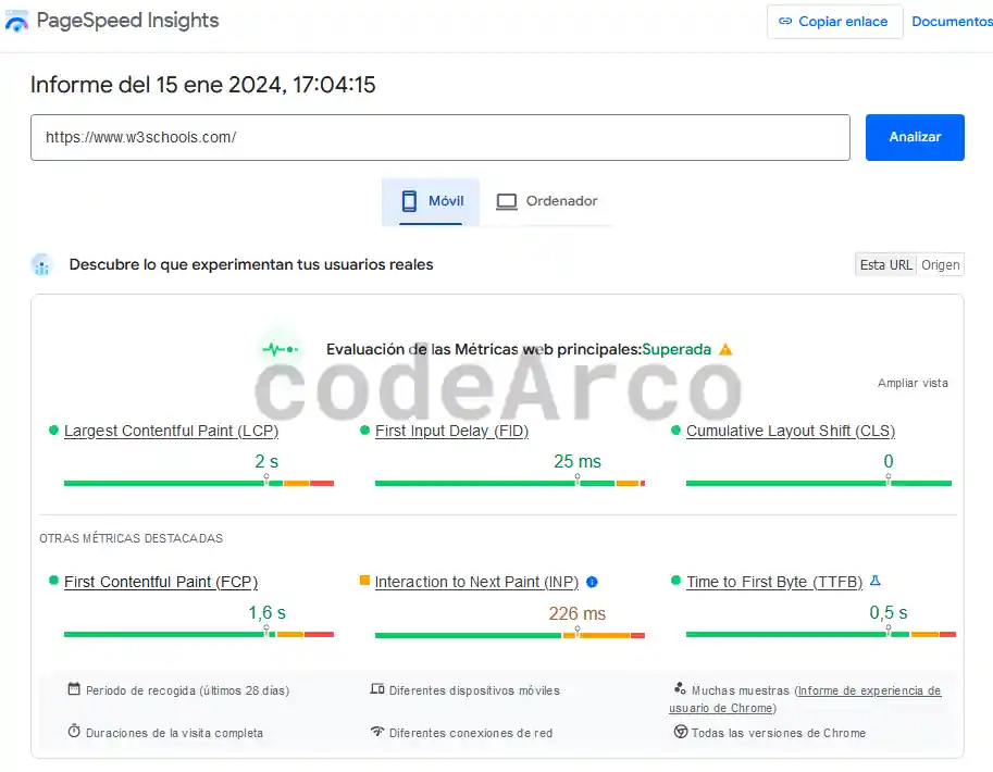 Google PageSpeed Insights metricas de rendimiento