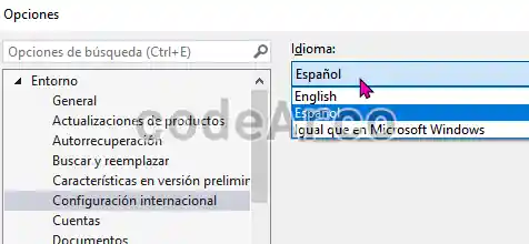 Cambiar lenguaje de Visual Studio
