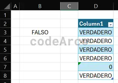 Ejemplo funcion Y de Excel devuelve falso por error