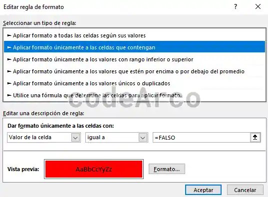 Formato condicional con formula para Excel