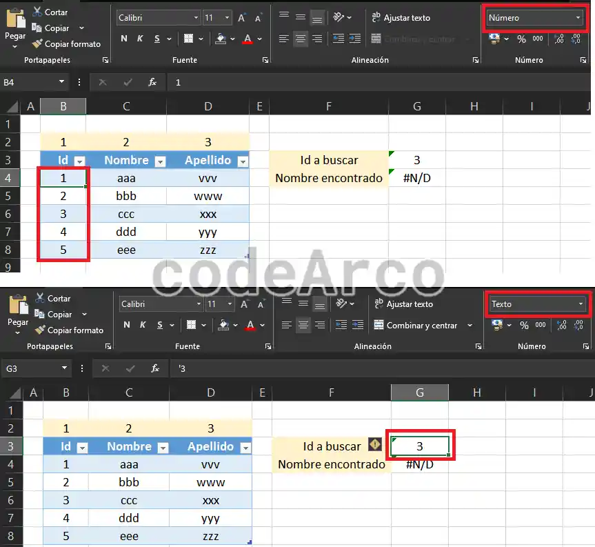 Error de formato en BUSCARV VLOOKUP