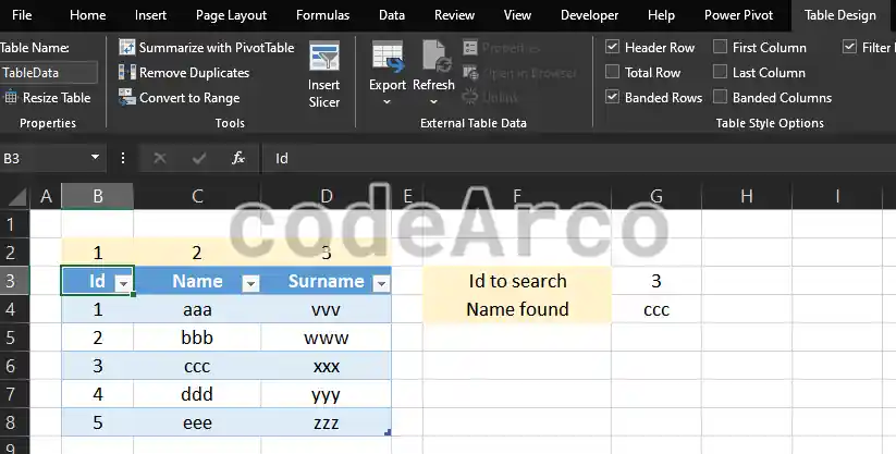 Example of a VLOOKUP formula working correctly