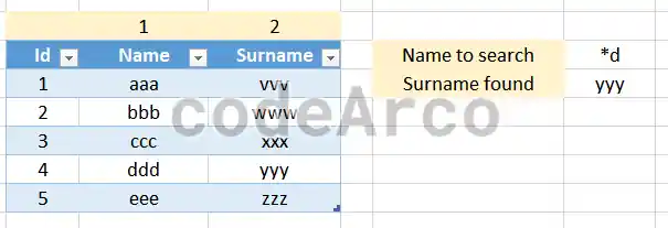 Example of wildcard characters in Excel formulas