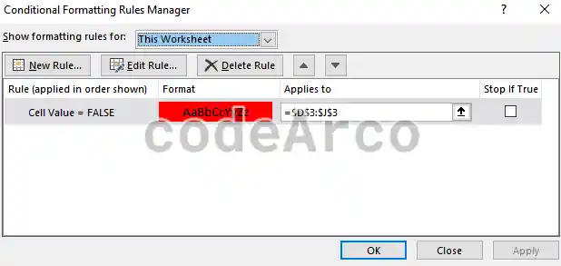 Select range for conditional formatting in Excel